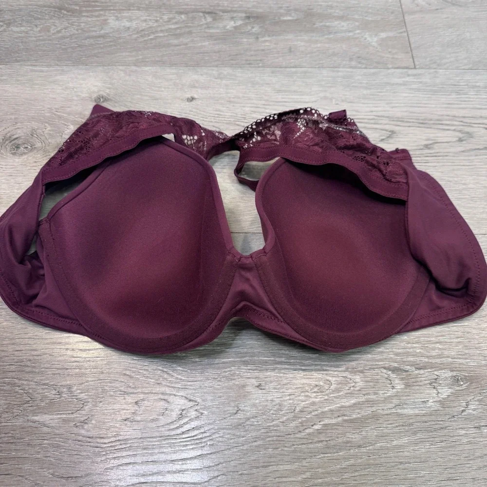 Soma Embraceable Racerback Bra 38C Plum Burgundy Lace T-Back Underwire Contour